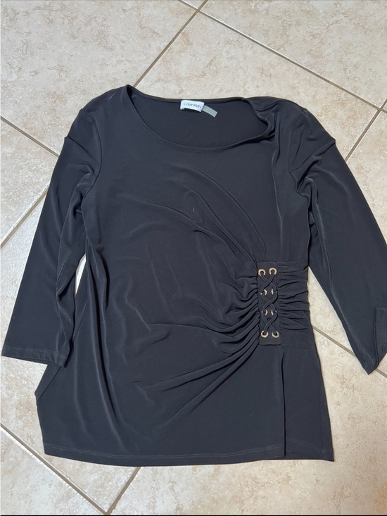 Calvin Klein Tops - Calvin Klein Black Long-Sleeve Top with Side Ruched Grommet Detail